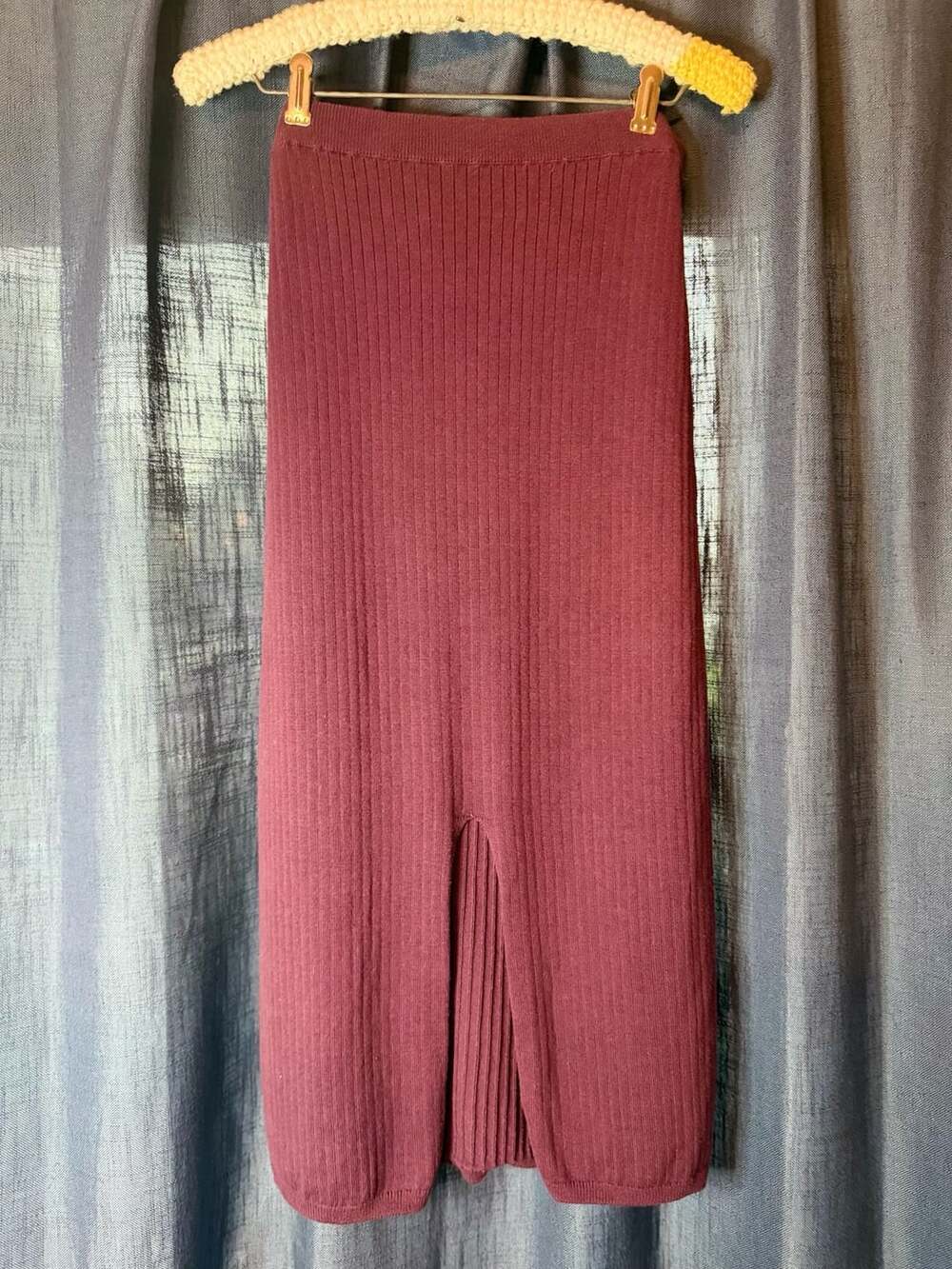 Free People Ribbed Knit Midi Skirt Maroon Burgundy Slit